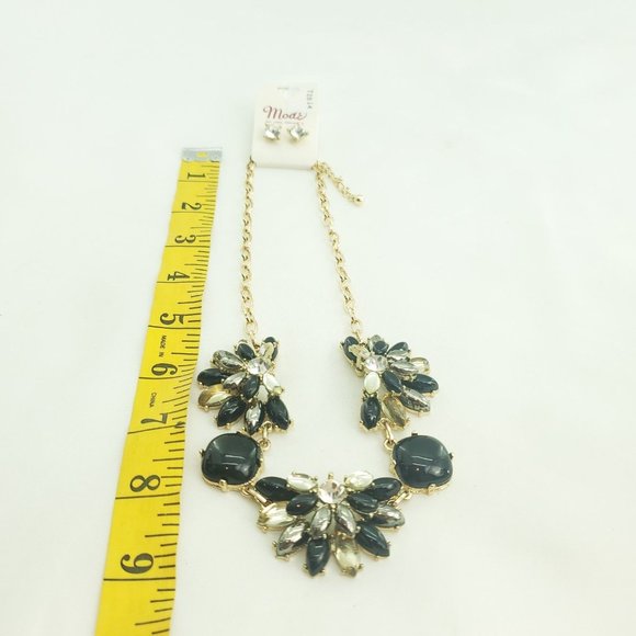 Mode Black Clear Gold Chain Jewelry Ensemble Statement Necklace With Earrings - Picture 8 of 11